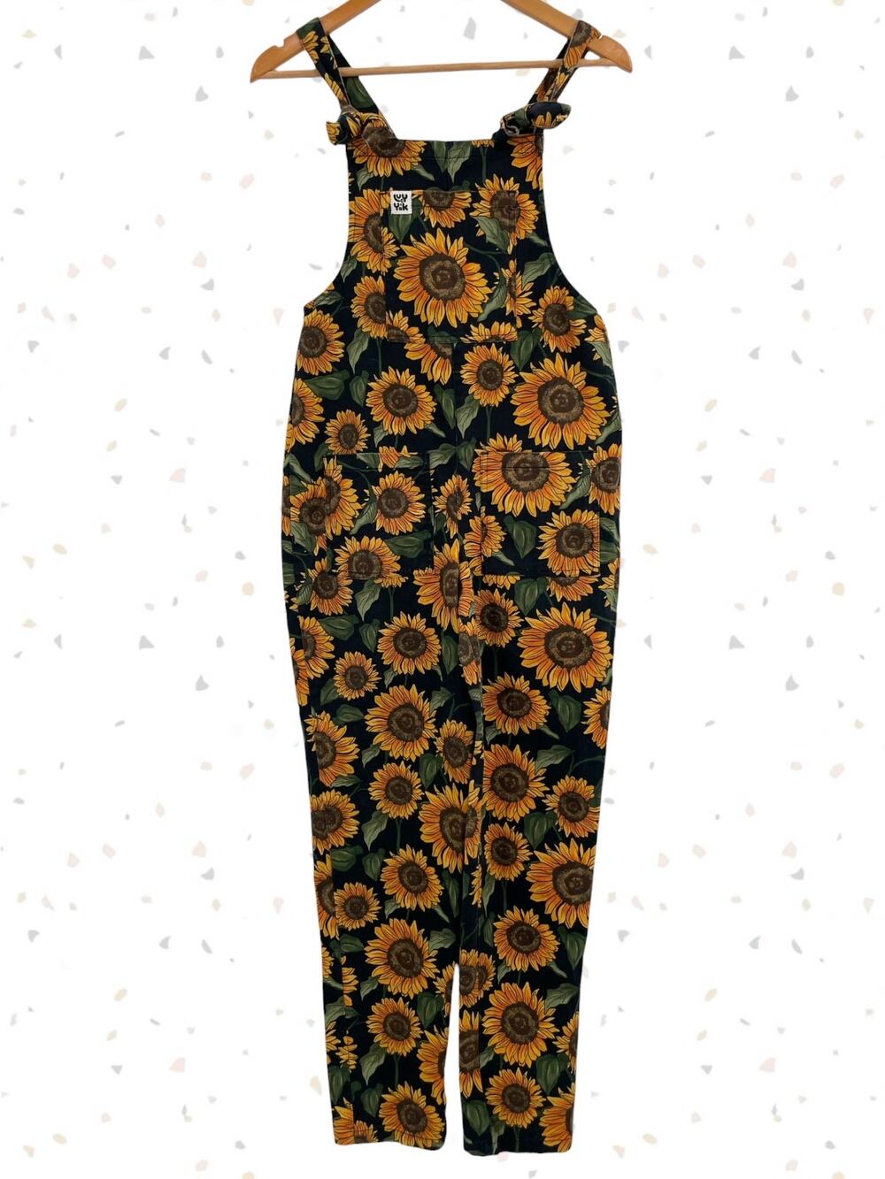 Lucy Yak Sunflowers Overalls Floral Print Summer Jumpsuit Black Yellow Size US 2